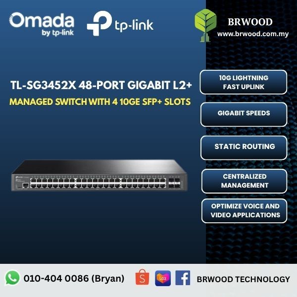 OMADA TP-LINK TL-SG3452X: JetStream 48-Port Gigabit L2+ Managed Switch with 4 10GE SFP+ Slots