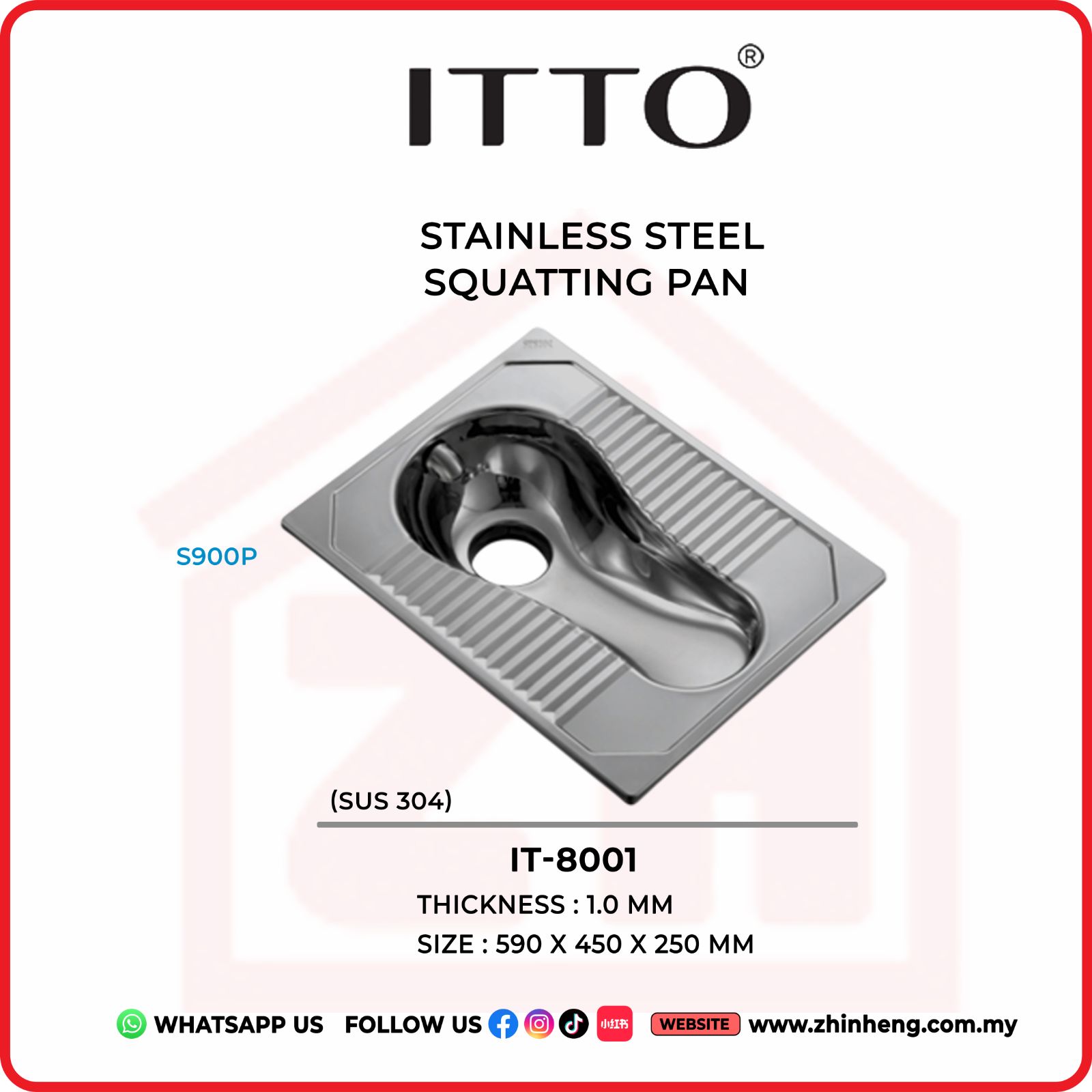 ITTO STAINLESS STEEL SQUATTING PAN (SUS 304)  IT-8001