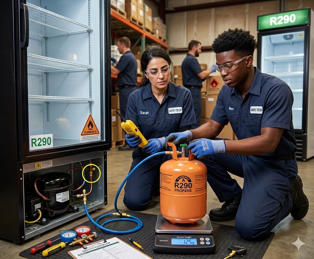 R290 refrigerant filling procedure