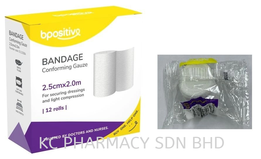 Bpositive Bandage Conforming Gauze 2.5cm x 2m (LOOSE) 1's / 5cm x 2m (LOOSE) 1's / 7.5cm x 2m (LOOSE) 1's / 10cm x 2m (LOOSE) 1's / 15cm x 2m (LOOSE) 1's (EXP:06/2027)