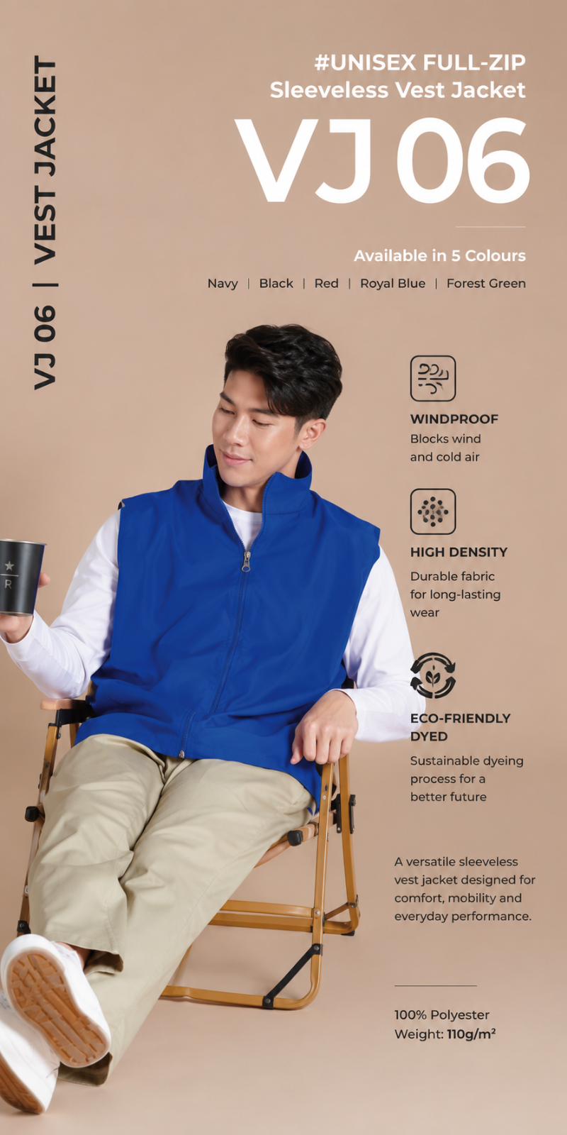Unisex Full-Zip Sleeveless Vest Jacket - VJ06