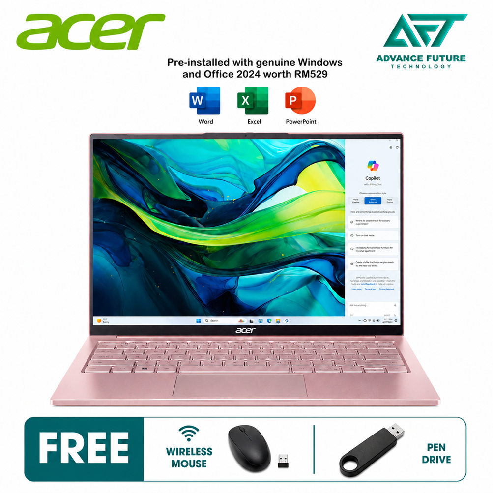 Acer Swift Lite 14 SFL14-54M-51GA 14" WUXGA OLED Laptop Nude Pink ( Intel Core Ultra 5 115U, 16GB, 512GB SSD, Intel , W11, H&S 2024&M365 )