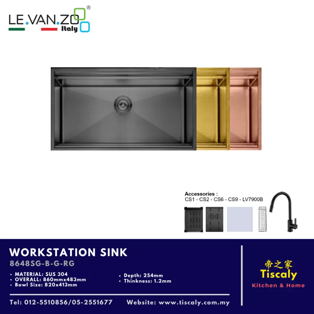 LEVANZO WORKSTATION SINK 8648SG-B-G-RG