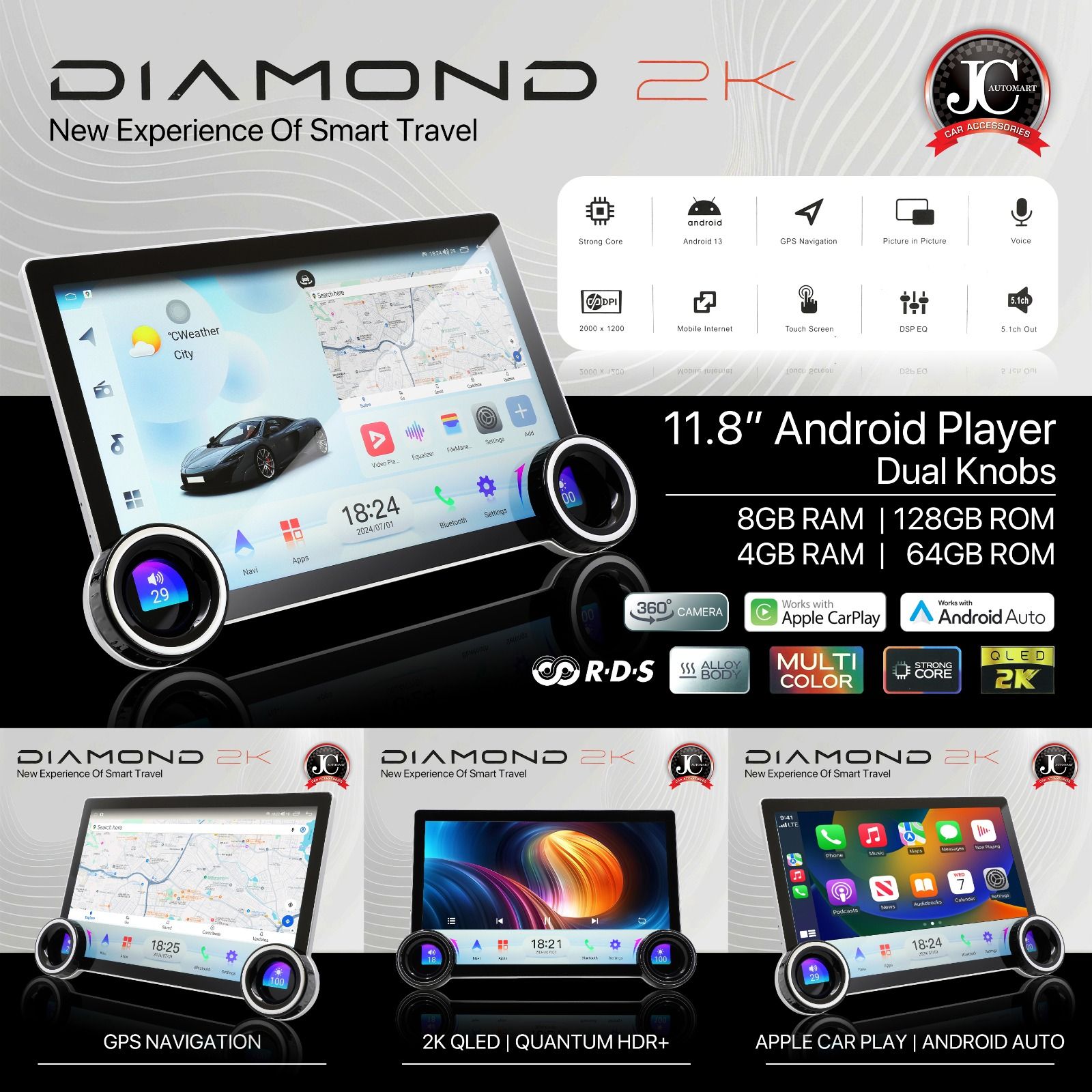 Diamond 2K QLED | Quantum HDR+ Dual Knob 11.8" Android Player