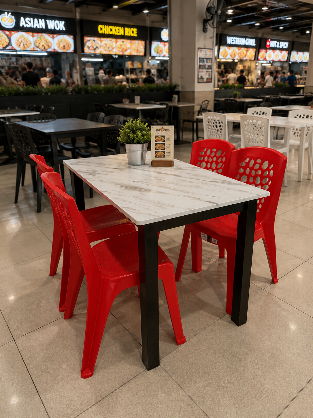 120x70cm Marble Design Table with Solid Wood Leg + M178C Plastic Sidechair Set