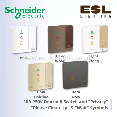 SCHNEIDER AvatarOn 10A 250V Doorbell Switch and "Privacy", "Please Clean Up", and "Wait" Symbols - E8331BPDMW_WE_G11 E8331BPDMW_LW_G11 E8331BPDMW_WD_G11 E8331BPDMW_GH_G11 E8331BPDMW_DG_G11