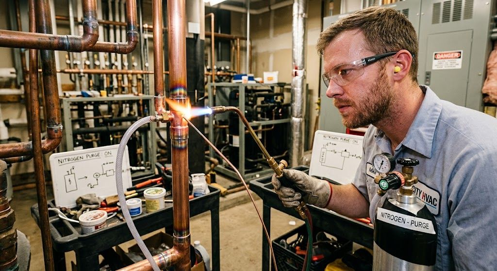 copper pipe brazing HVAC clean joint nitrogen