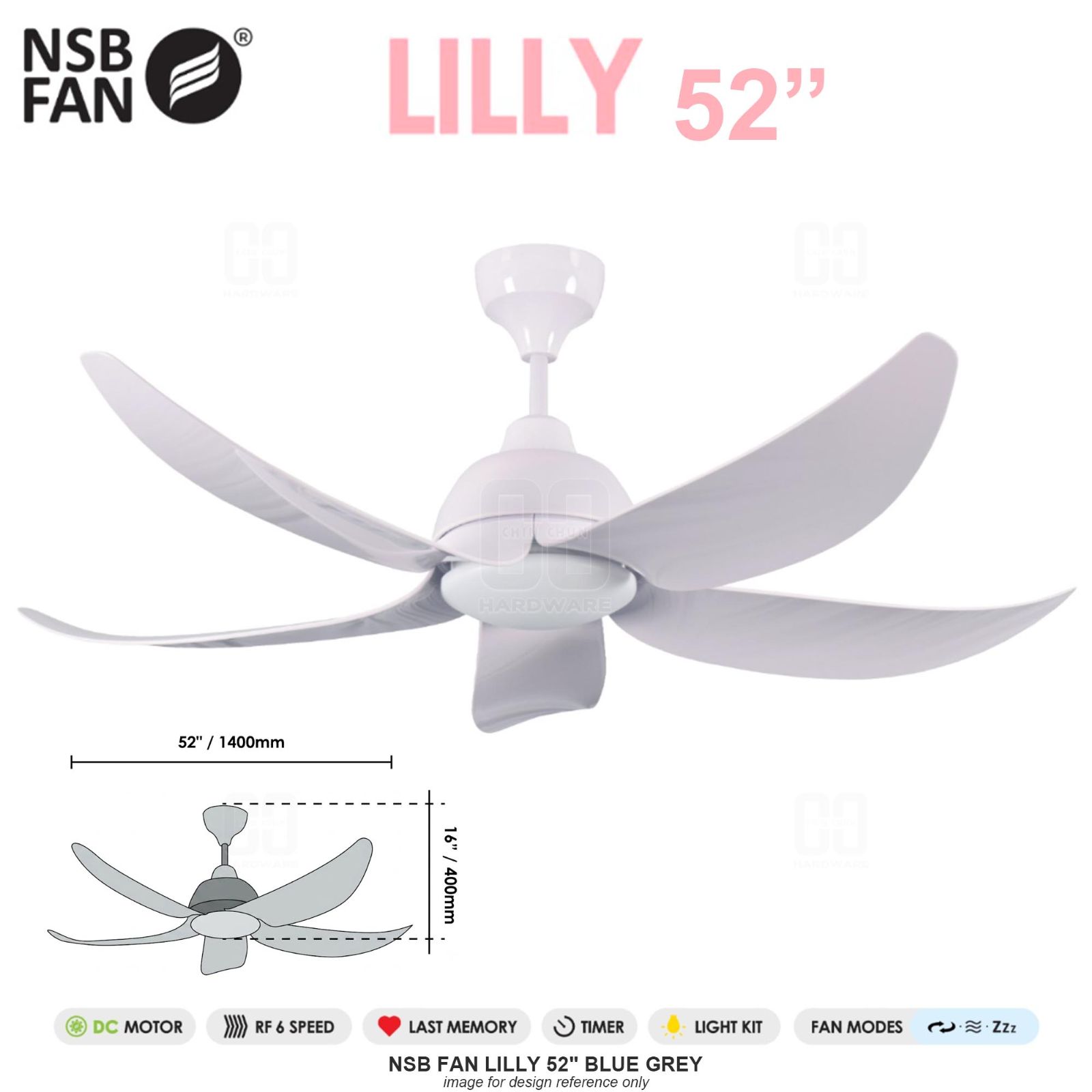 NSB FAN LILLY 52" BLUE GREY