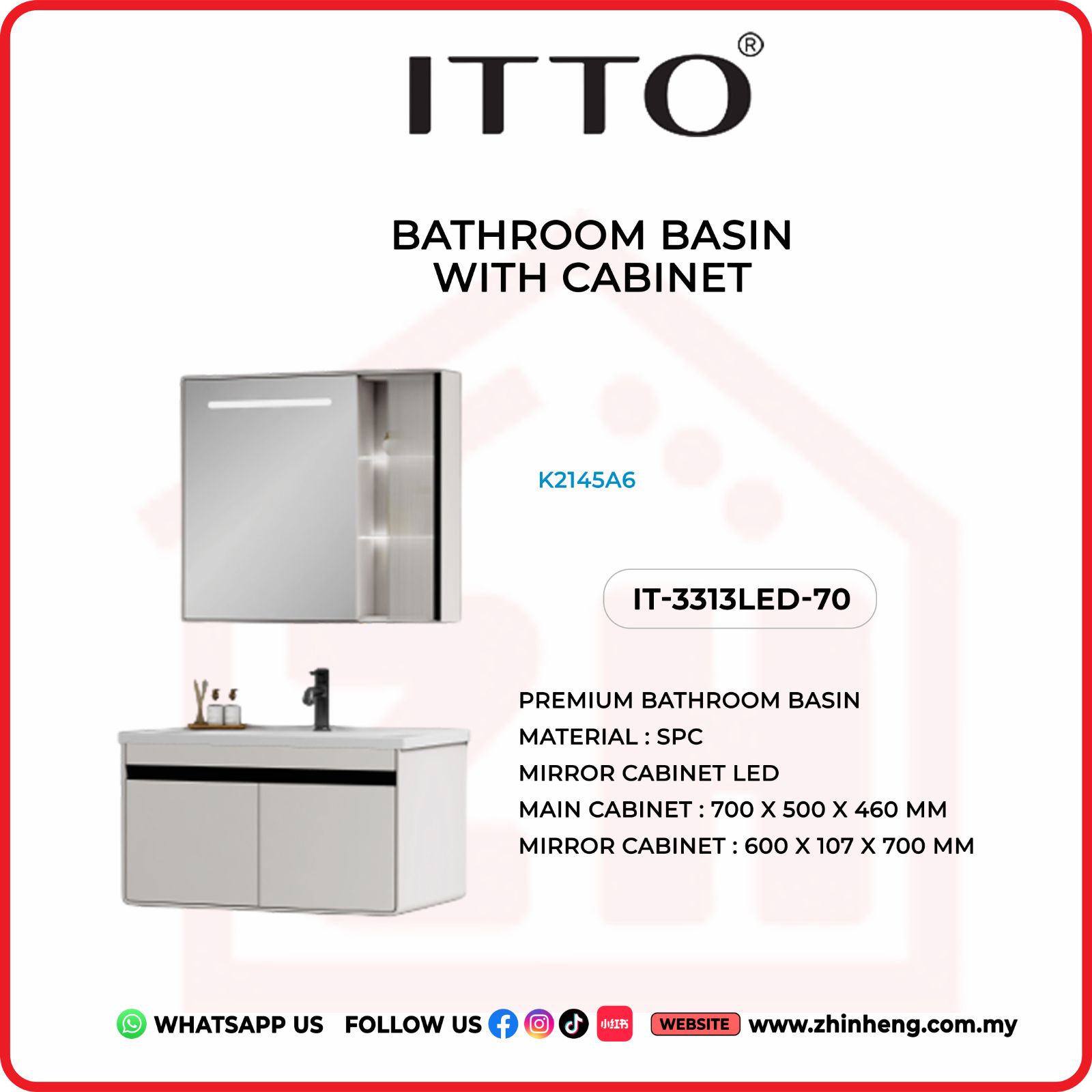 ​​​​​​​ITTO BATHROOM BASIN WITH CABINET IT-3313LED-70