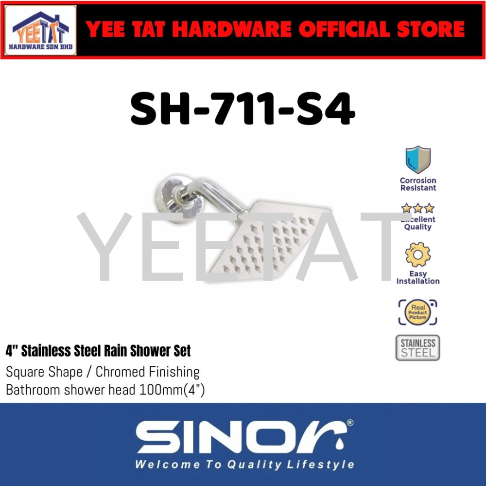 [ SINOR ] SH-711-S4 STAINLESS STEEL 4 INCHES SQUARE ULTRA THIN SHOWER HEAD SET