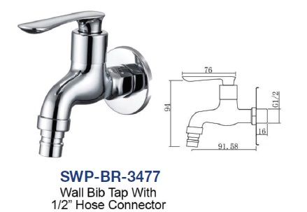 SWP-BR-3477  Wall Bib Tap With Hose Connector - brass
