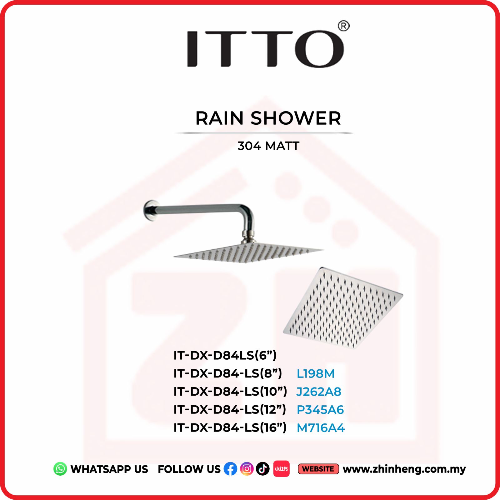 ITTO RAIN SHOWER  IT-DX-D84LS(4")+IT-DX-D84-LS(8")+IT-DX-D84-LS(10")+IT-DX-D84-LS(12")+IT-DX-D84-LS(16")