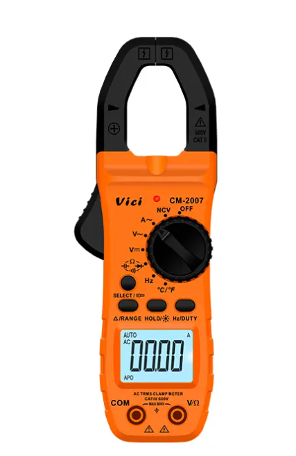 Vici CM-2007 28mm clamp open, 800A True RMS, Capacitance Frequency, Temperature, NCV tests, Backlight, Clamp lighting function.