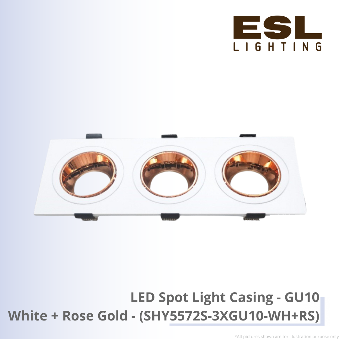 LED Spot Light Casing GU10 White+Rose Gold - SHY5572S-3XGU10-WH+RS