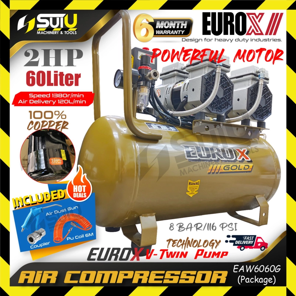 [PACKAGE[ EUROX GOLD EAW6060G / EAW-6060G / EAW6060 2HP 8Bar 60L Air Compressor / Kompressor / 空气压缩机