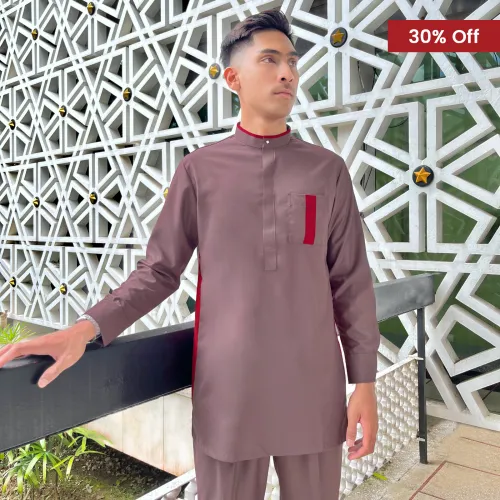 Baju Melayu Kurta Slim Fit Nagoya Sepasang (BKS) Plum