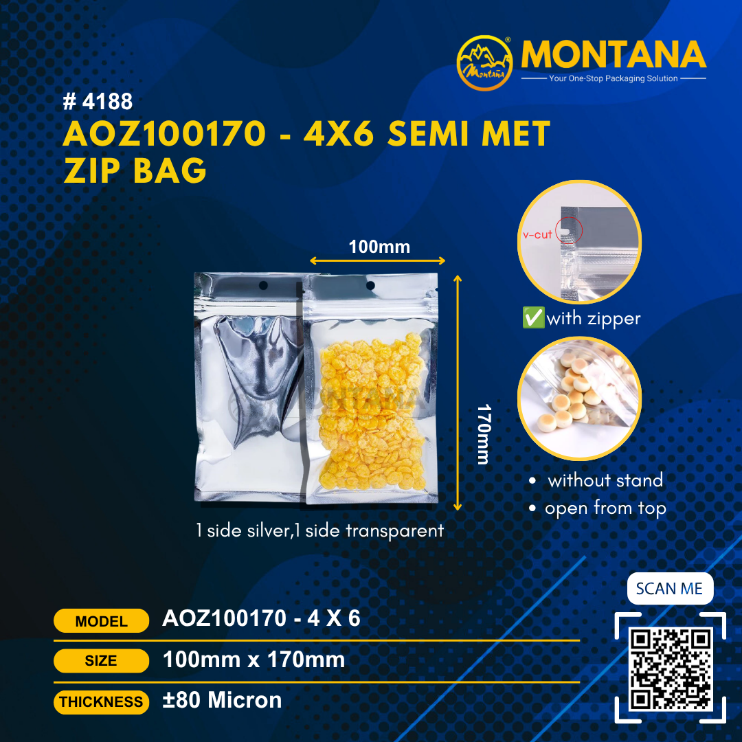 (4188) AOZ100170 - 4X6 SEMI MET ZIP BAG