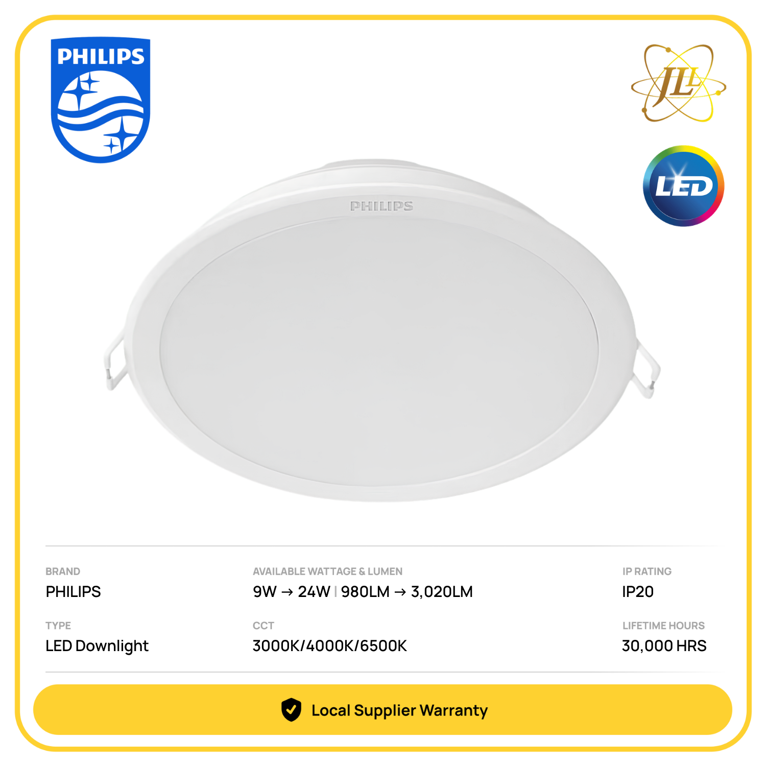 [NEW] PHILIPS EYECOMFORT MESON ULTRABRIGHT RECESSED LED DOWNLIGHT 30,000HRS CRI80 [9W/13W/17W/21W/24W] [980LM/1360LM/2520LM/3020LM] [4''/5''6''/7''/8''] [3000K/4000K/6500K]