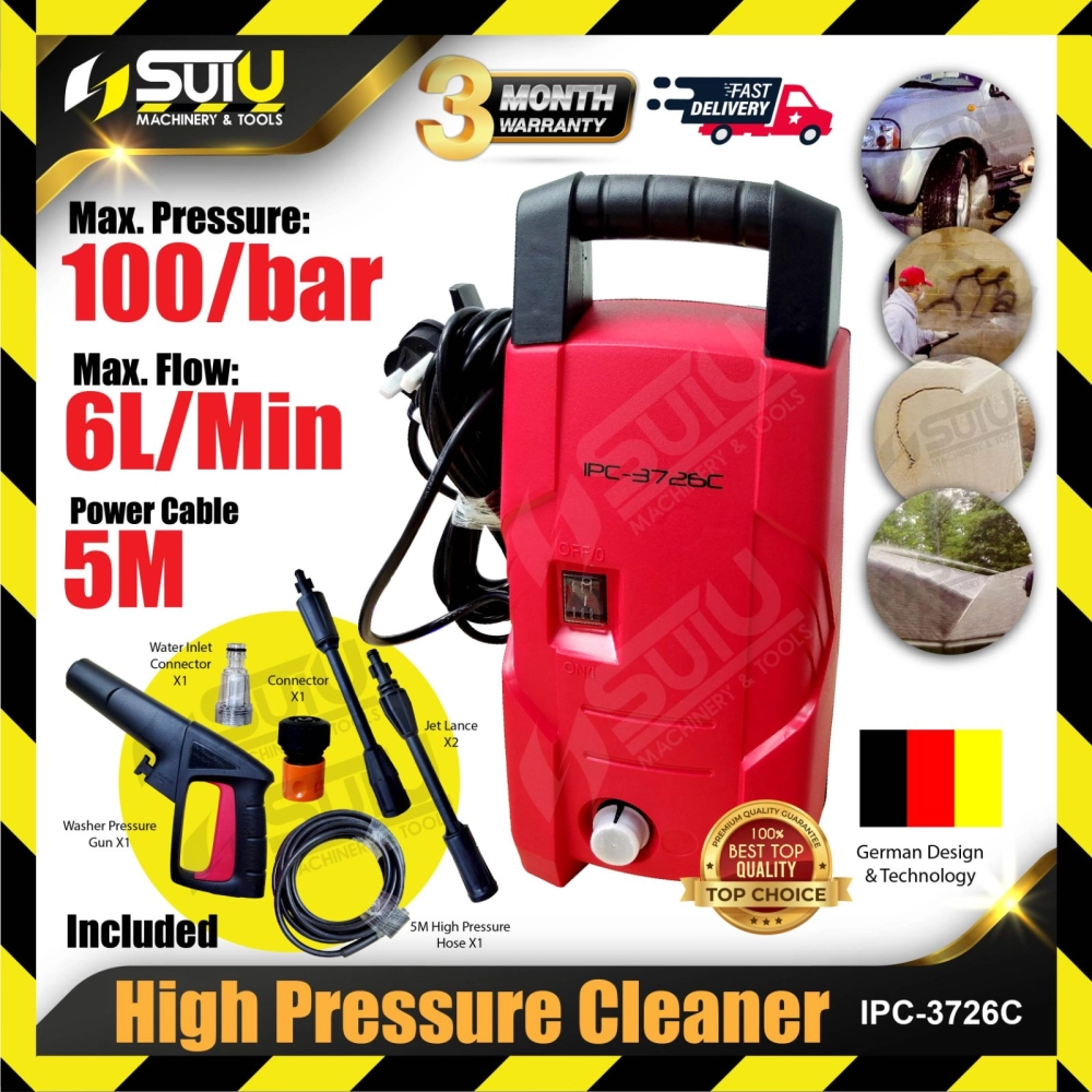 IPC-3726C / IPC3726C 100Bar 1.6HP High Pressure Cleaner / Water Jet / Pressure Washer 1.2kW w/ Accessories