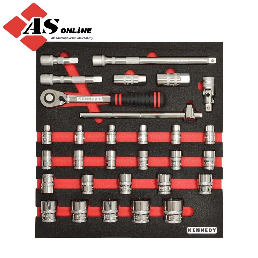 KENNEDY 30 Piece Metric Ken-Grip 1/2in Square Drive Socket Set in 2/3 Foam Inlay for Tool Cabinets / Model: KEN5950200K