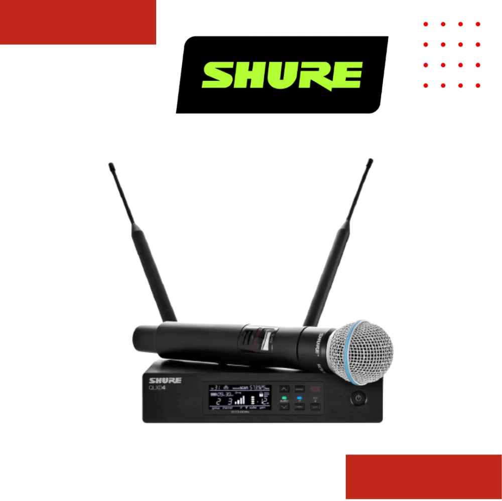 Shure QLXD24/BETA58 Handheld Wireless Microphone System, QLXD4 Receiver & QLXD2/BETA58A Handheld Transmitter