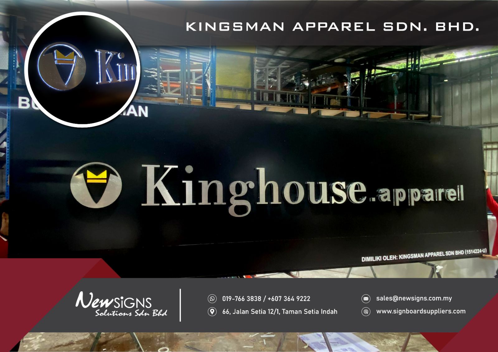 KINGSMAN APPAREL SDN. BHD. - Acp Base with  Stainless Steel BA (Side Lit)