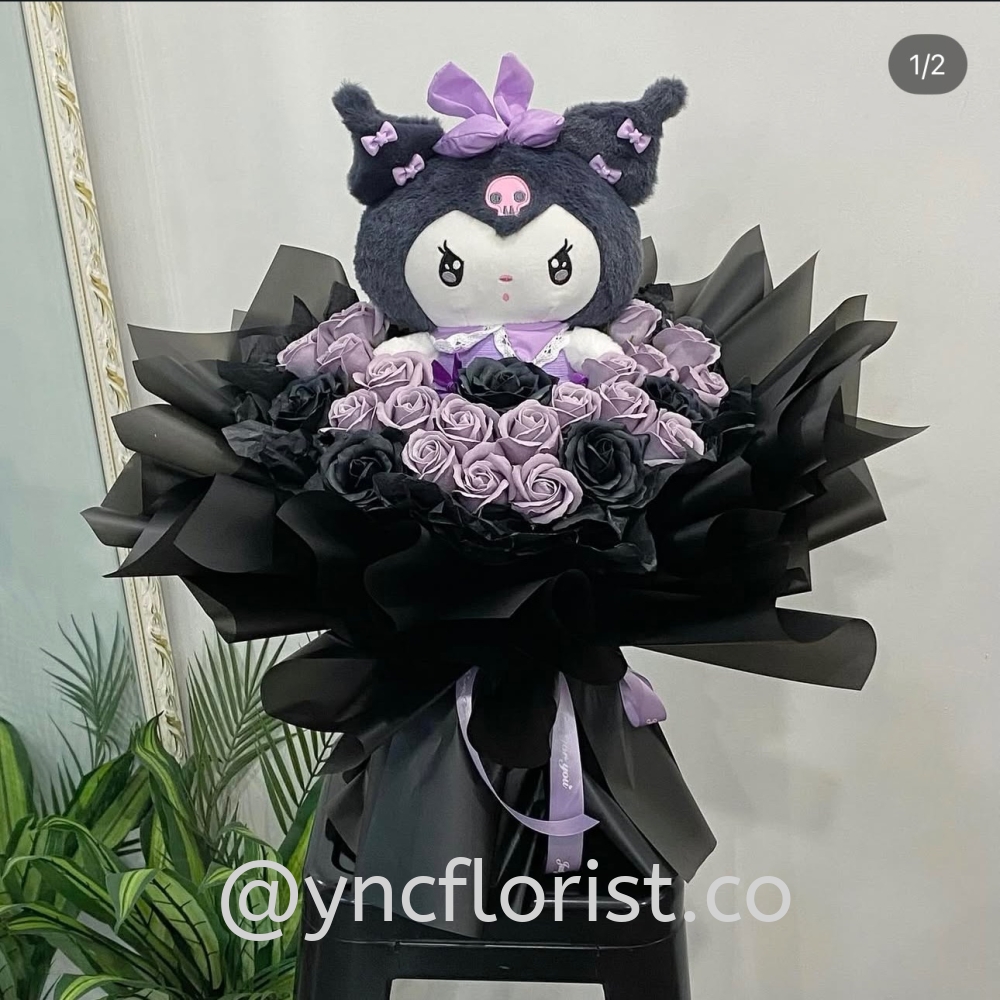 Kuromi Black Purple Soap Roses Bouquet (23 roses)