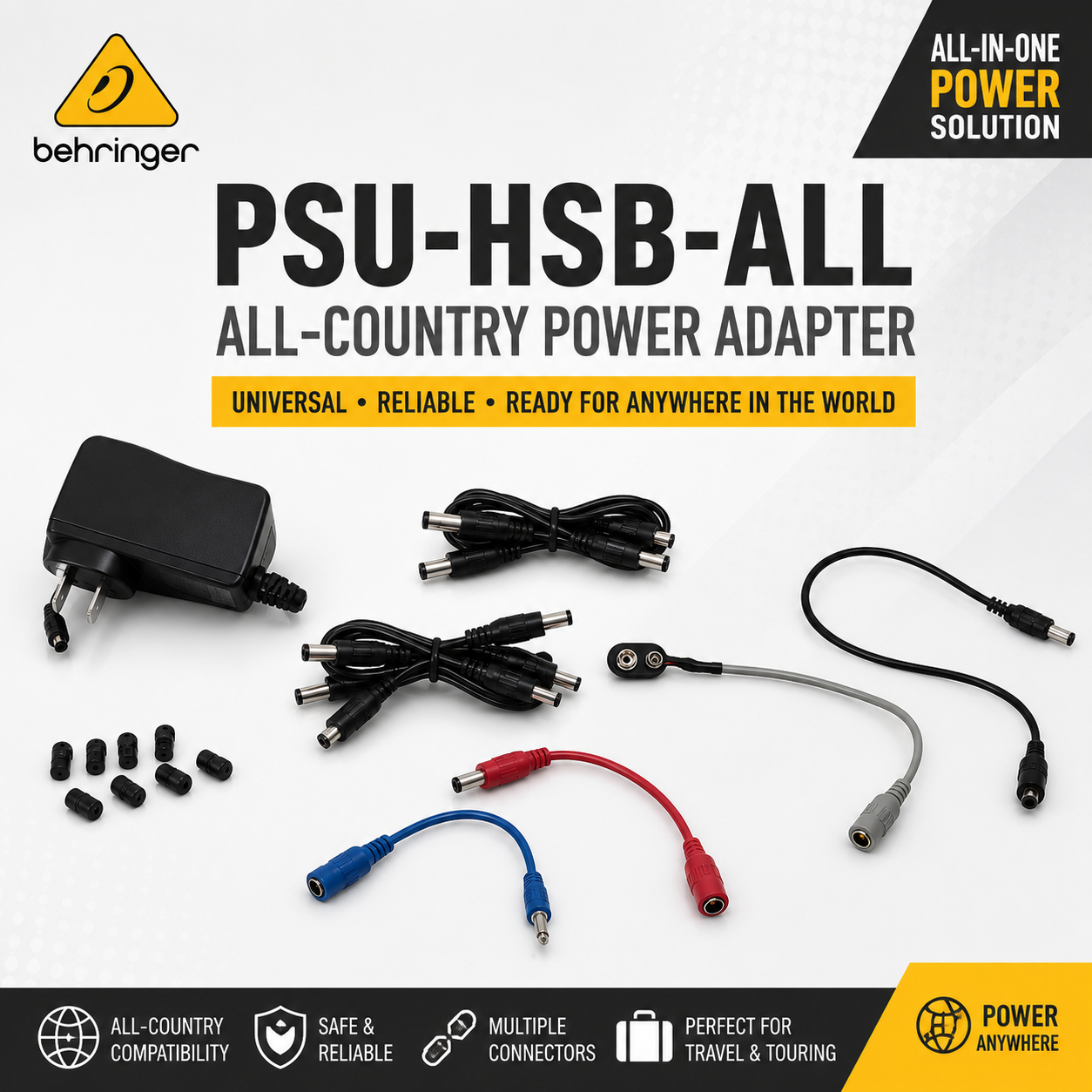 Behringer PSU-HSB-ALL Universal All-Country Power Adapter | Multi-Plug AC Power Supply for Behringer Audio Equipment