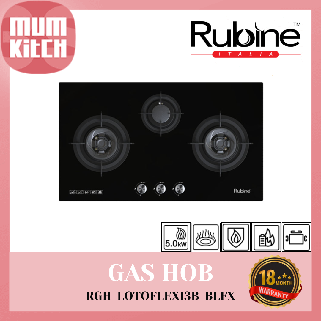 RUBINE Gas Hob Loto Flexi 3 Burners Lotoflexi 5.0KW RGH-LOTOFLEXI3B-BLFX