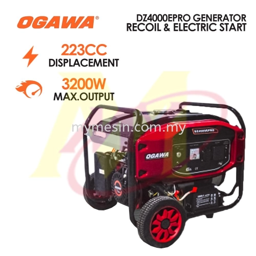 MY Ogawa DZ4000EPRO Pro Series Generator Recoil & Electric Start | Single Phase 223CC