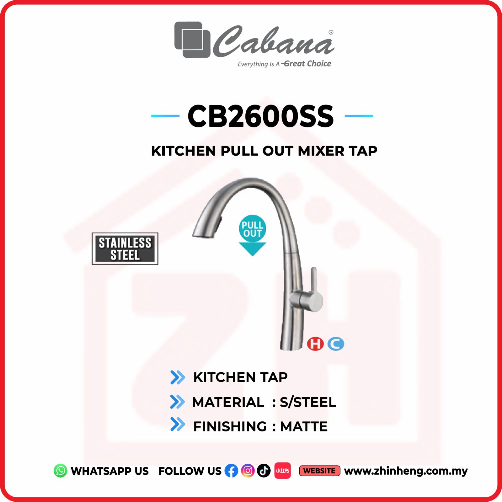 CABANA KITCHEN PULL OUT MIXER TAP CB2600SS
