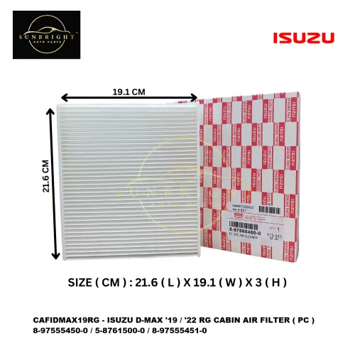 CAFIDMAX19RG - ISUZU D-MAX '19 / '22 RG CABIN AIR FILTER ( PC ) 8-97555450-0 / 5-8761500-0 / 8-97555451-0