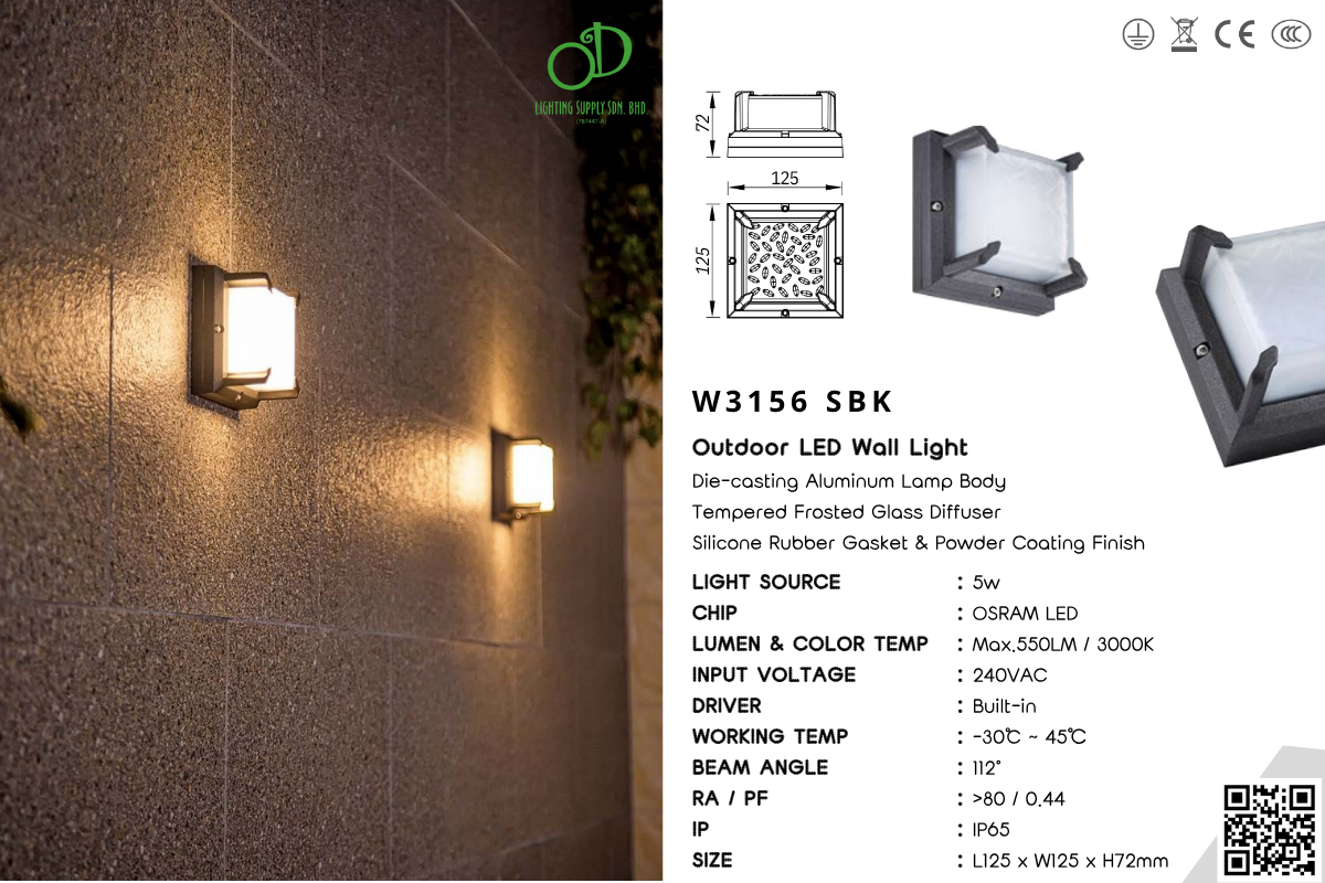 Outdoor Wall Light (W3156 SBK)