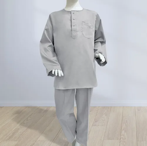 Baju Melayu Kurta Sepasang  Untuk Kanak Kanak Cotton Tetra (KKP) Light Grey