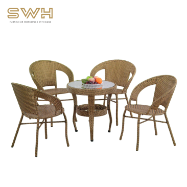 Plastic Rattan Outdoor Table and Chair (1 + 4) | Outdoor Furniture