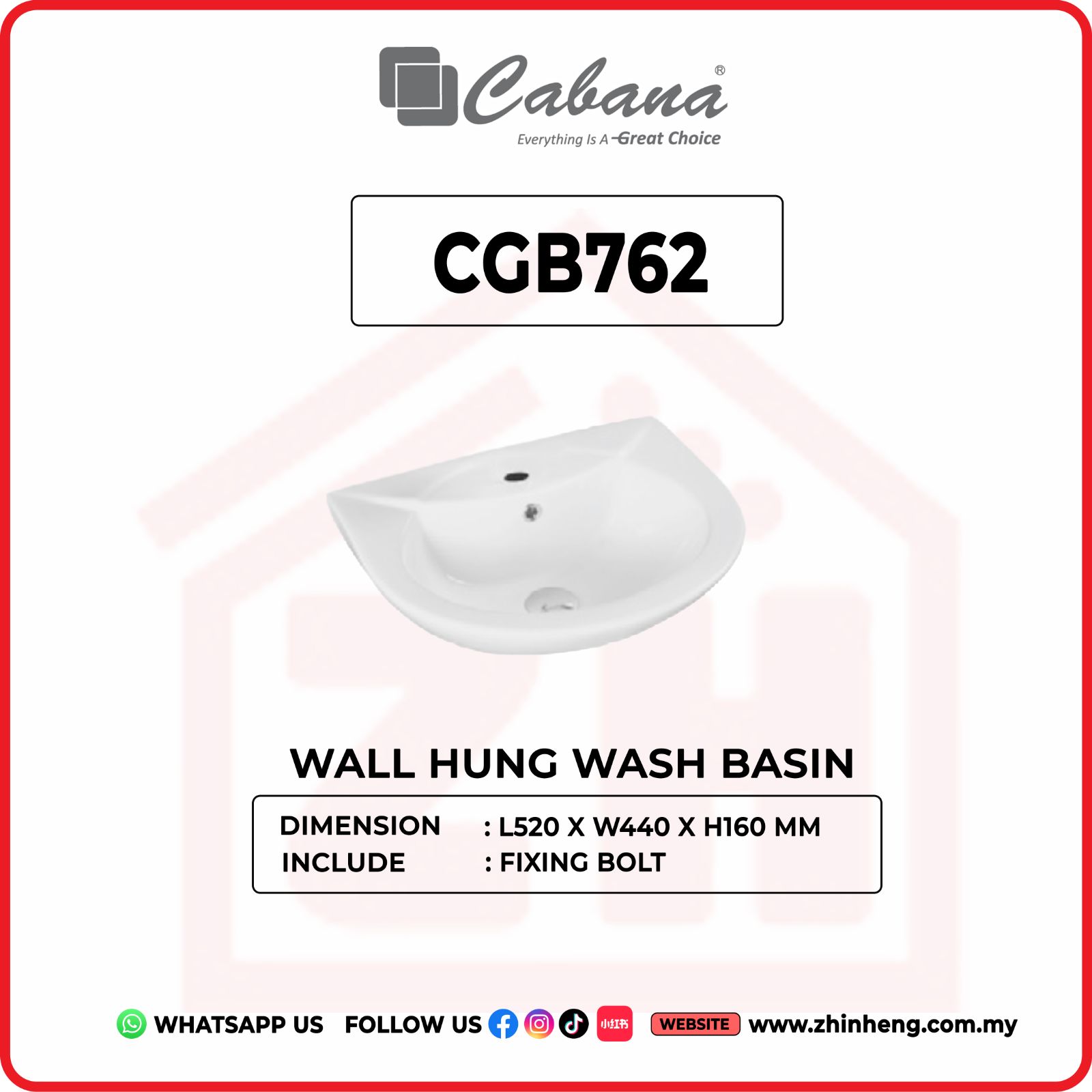 CABANA CGB762 Wall Hung Basin