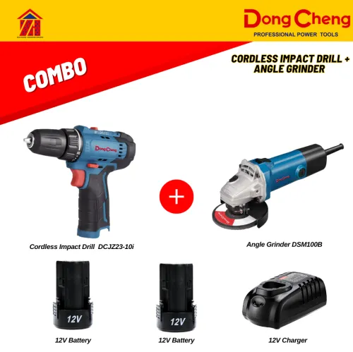 DongCheng 12V Cordless Impact Drill + Angle Grinder DCJZ23-10i + DSM100B