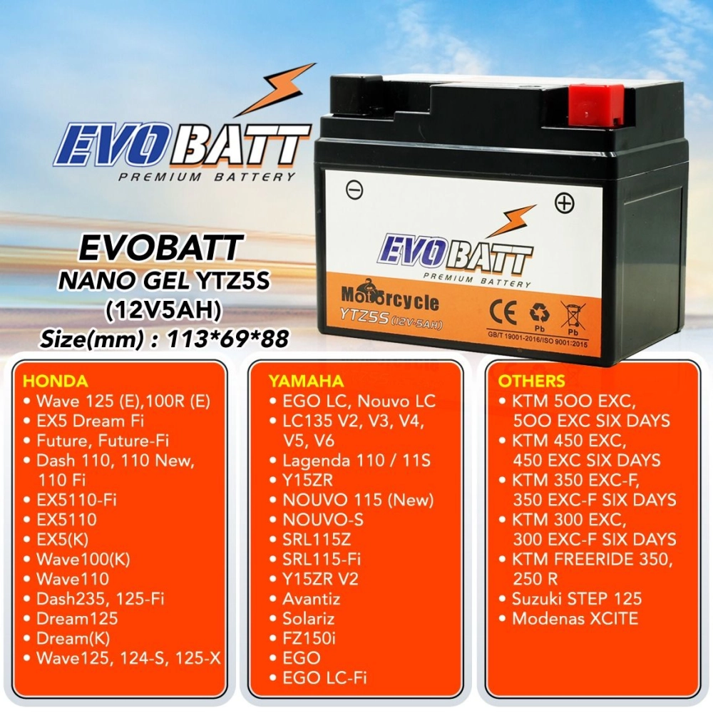 Evobatt YTZ5S Motorcycle Battery