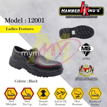 Hammer King's 12001 (Black) Safety Shoes - LADIES Features (Slip On)