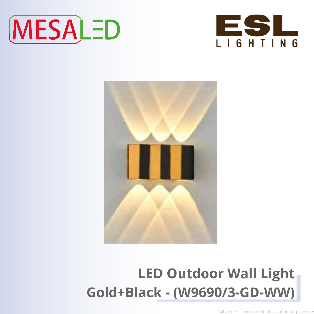 MESALED LED Outdoor Wall Light Gold+Black - W9690/3-GD-WW IP55