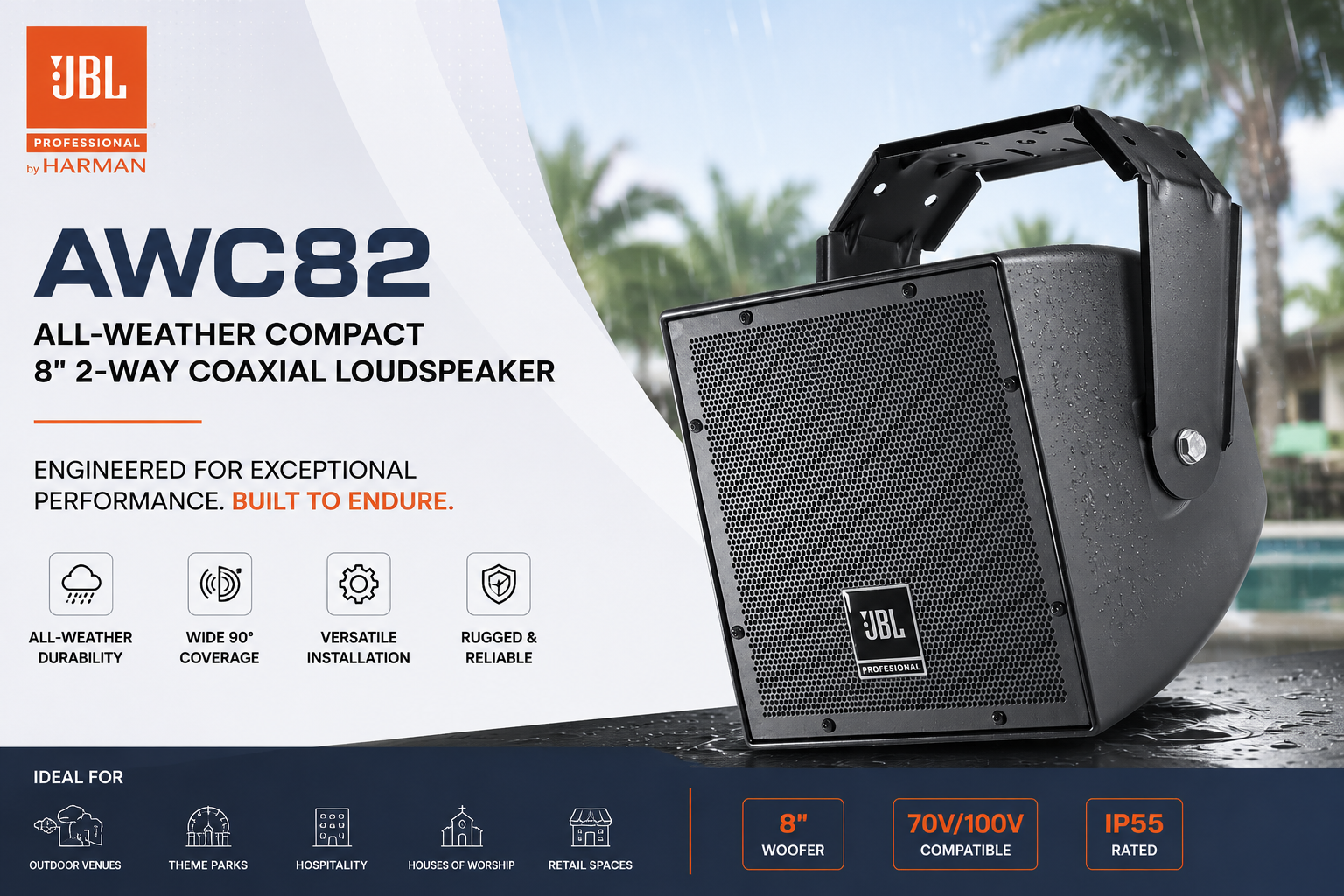 JBL AWC82 – All-Weather Compact 8" 2-Way Coaxial Loudspeaker for Indoor & Outdoor Installations