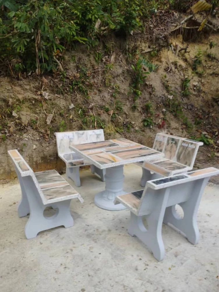 Marble Slab Stone Table And Bench | Outdoor Stone Concrete Table Bench | Kerusi Meja Batu Sesuai Untuk Tujuan Derma | KL | MBSP | Majlis Perbandaran | Kulim | Lunas | Sp