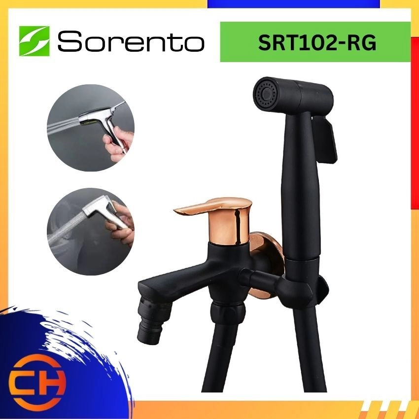 SORENTO BATHROOM FAUCET SRT102-RG Two Way Tap c/w Hand Bidet & 1.2m Flexible Hose Rose Gold + Matt Black