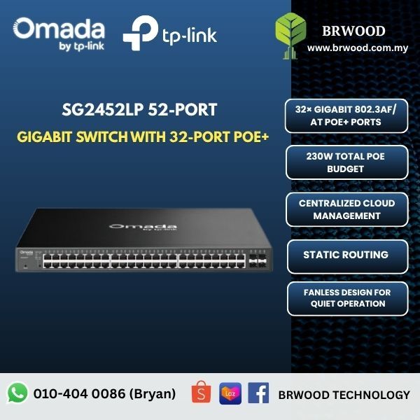 OMADA TP-LINK SG2452LP: Omada Access 52-Port Gigabit Switch with 32-Port PoE+