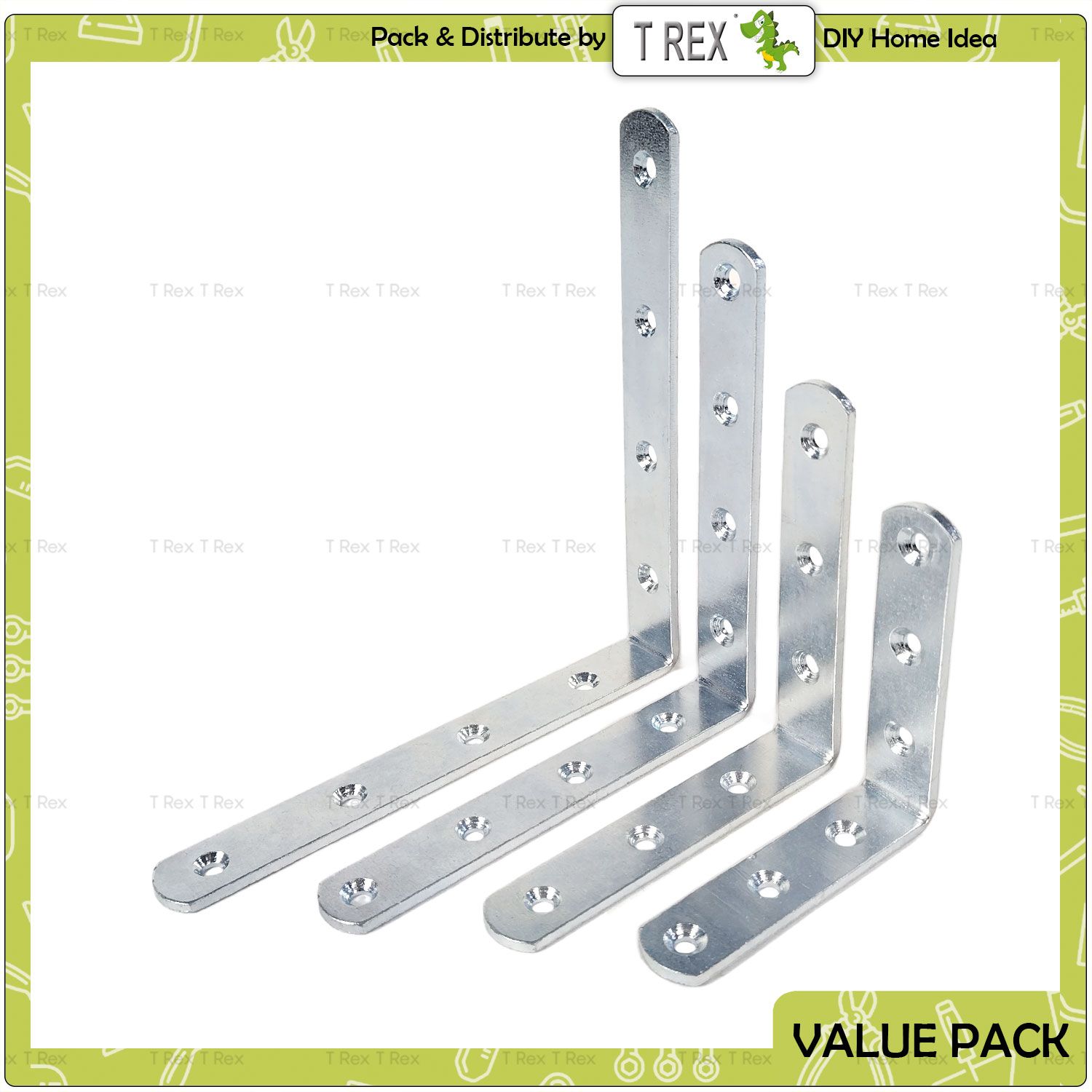 T Rex DIY SARIA 3mm Thick Zinc Metal L Angle Joint Connector / Furniture Repair Reinforcement Bracket