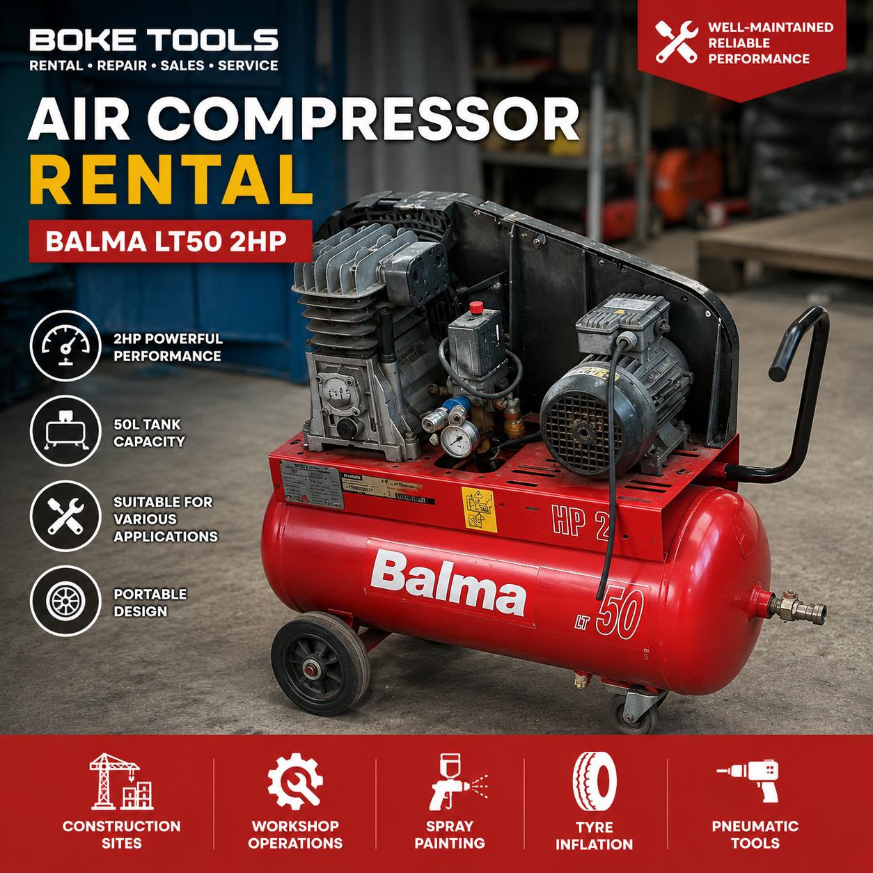 Balma LT50 2HP Air Compressor Rental Singapore