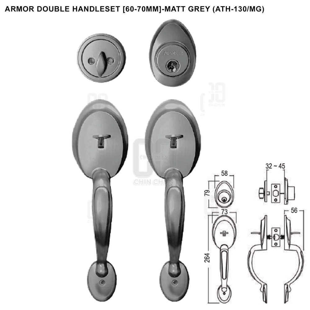 ARMOR DOUBLE HANDLESET MATT GREY ATH-130/MG 60-70MM