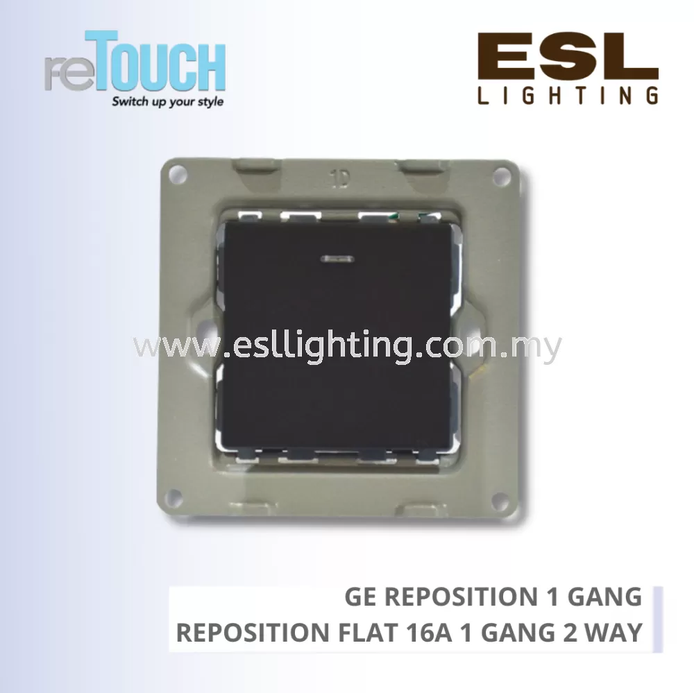 RETOUCH GRAND ELEMENTS - GE REPOSITION 1 GANG - E/SW012N-GB – REPOSITION FLAT 16A 1 GANG 2 WAY C/W BLUE LED LIGHT INDICATOR