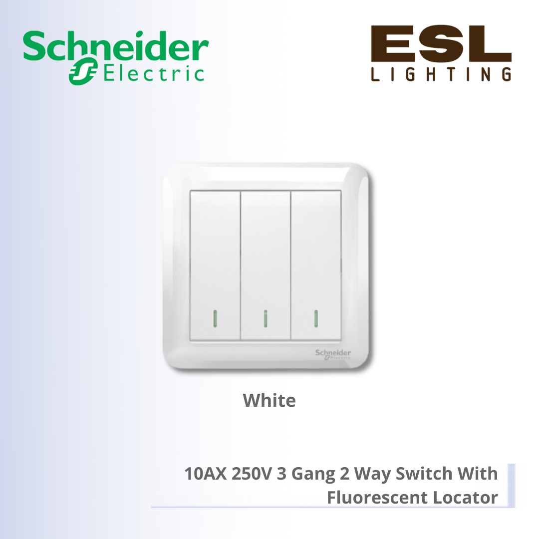 SCHNEIDER Affle Plus 10AX 250V 3 Gang 2 Way Switch With Fluorescent Locator - A3G33B2A_WE_G11