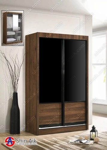 WR9915M-62 (4'x6'ft) Walnut Modern Sliding Door Wardrobe